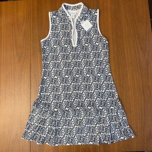 Sigrid Olsen Golf & Tennis Patterned Blue Sleeveless Zip Dress